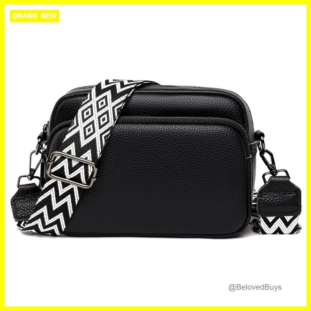 Genuine Leather Crossbody Bag With Wide Strap Top Zip Purse